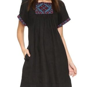 Madewell 100 % Linen Black Embroidered Wander Mini Dress with pockets.
